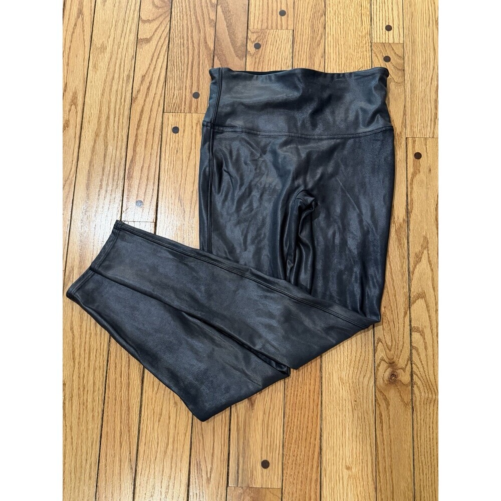 SPANX Faux Leather Leggings Black Medium Regular High Rise Shaping Pull On - Picture 3 of 5